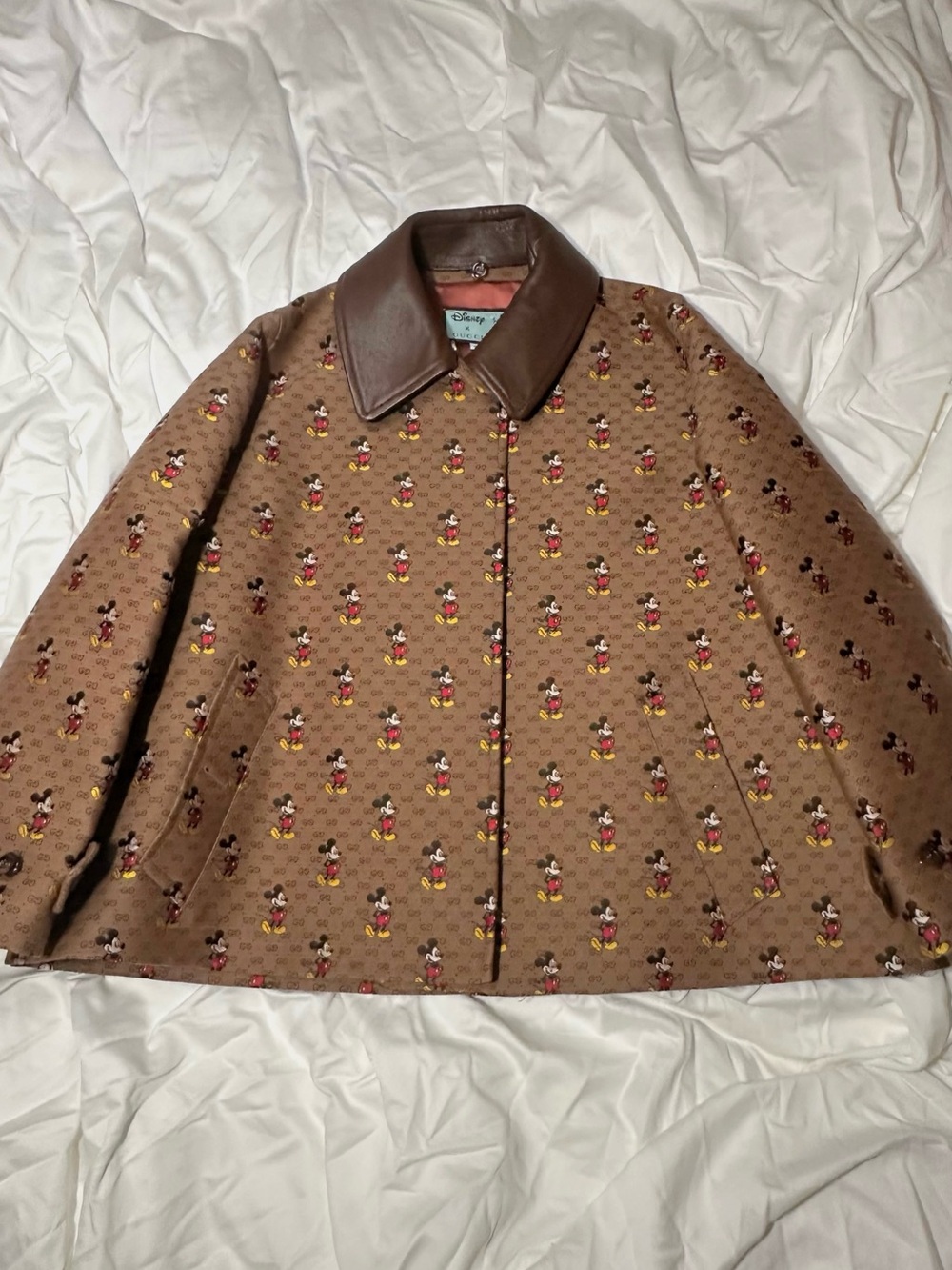 Gucci x Disney Mickey Mouse GG Jacquard Leather Collar Jacket - Picture 2 of 7